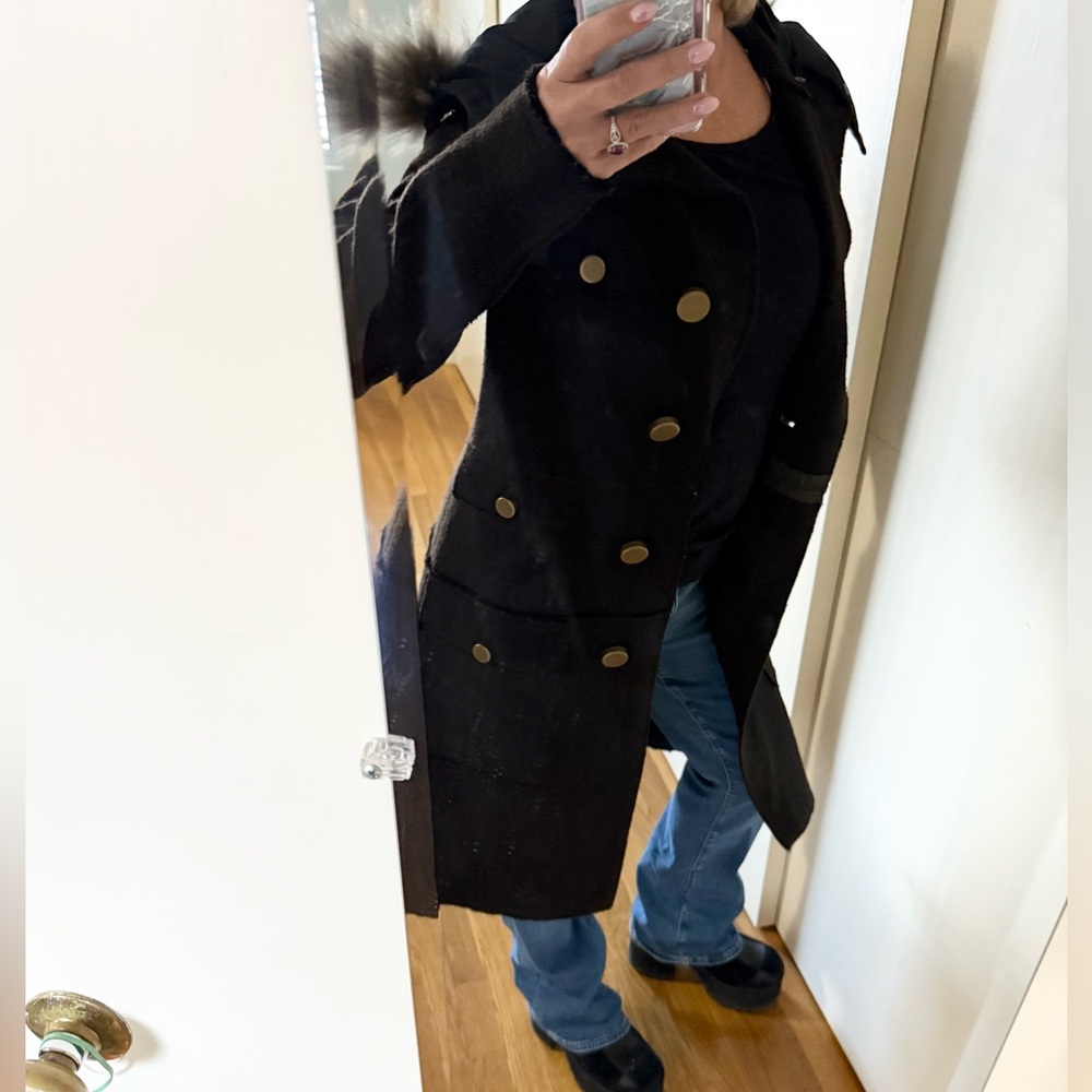 NWT Touch Tough Tacky 100% Wool Trench Coat w/ Gold Buttons & Fur Hood $485 - Picture 5 of 16